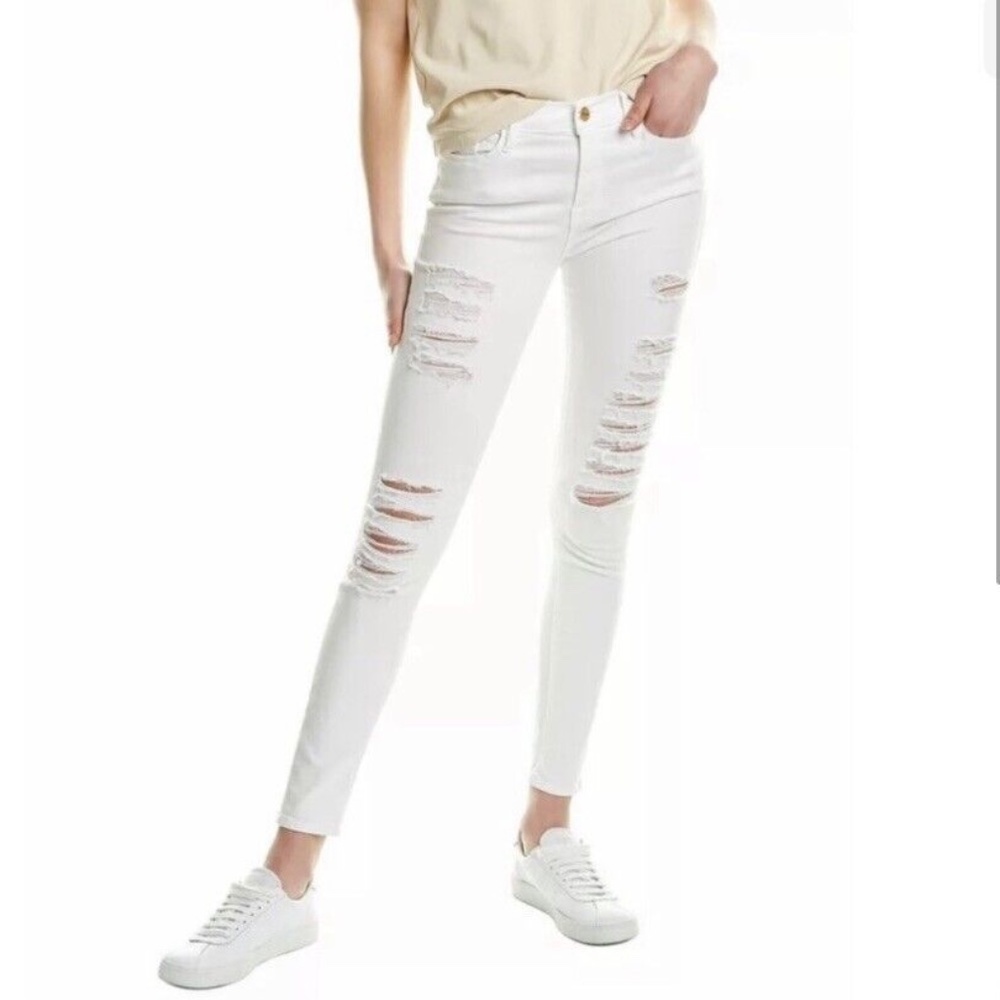 Frame Le Skinny De Jeanne Mid Rise Distressed White Jeans in Size 33 NWT Skinny